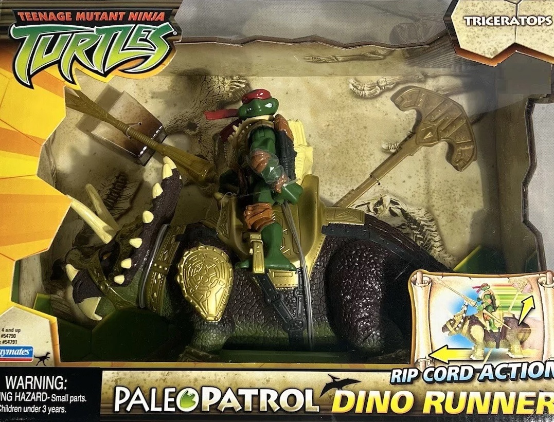TMNT Paleo Patrol Dino Runners Raphael & Triceratops Playmates 2006