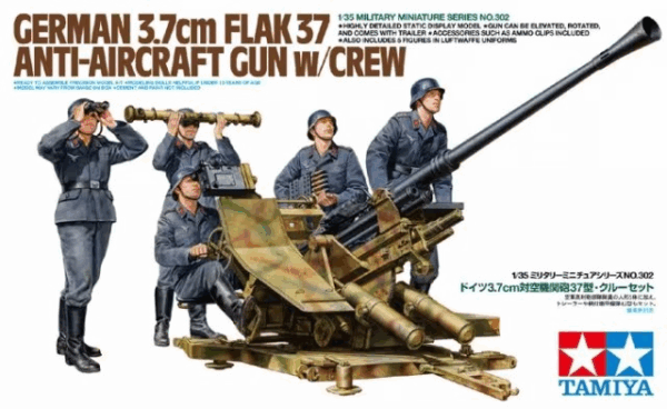 Tamiya Φιγούρες Μοντελισμού German 3.7cm FLAK 37 Anti-Aircraft Gun - w/Crew Set | 1:35 | 35302